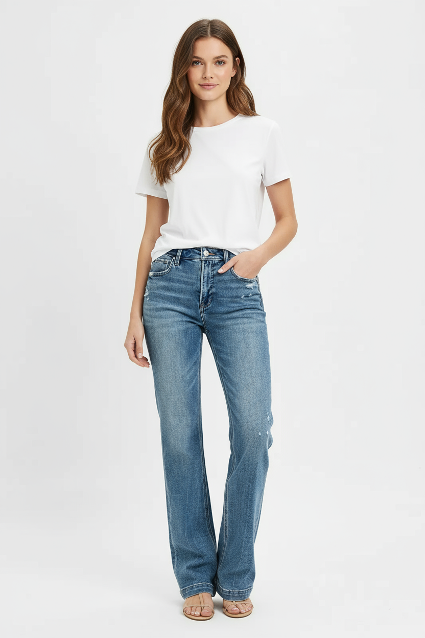 Classic Distressed Bootcut Jeans – Full Size Fit