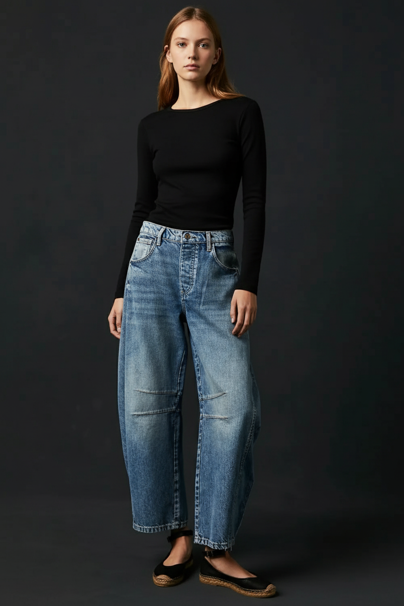 Wide-Leg Utility Jeans