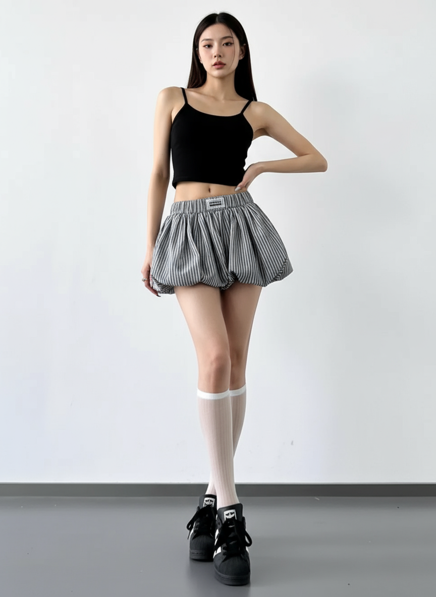 Pleated Drawstring Ruffled Shorts